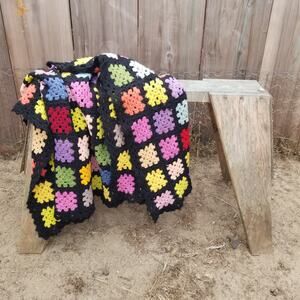 Vintage Afghan Granny Squares Multi Color Throw Blanket